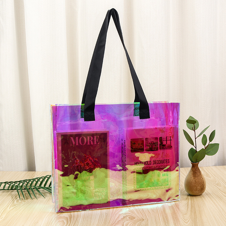 Colorful Transparent Laser Bag PVC Gift Bag Portable Plastic Sin Net Red Bag Packaging Bag Spot Printed Logo