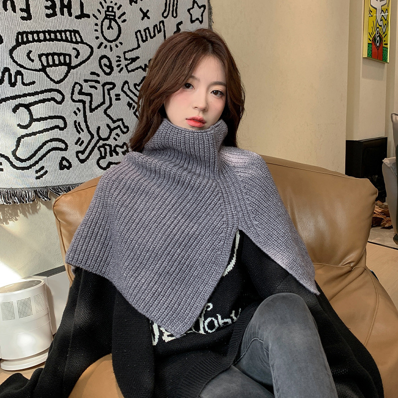 Autumn and Winter Shawl Scarf Integrated Women's Pure Color Minimal Versatile Neck Scarf Winter Thermal Knitting Outer Cloak