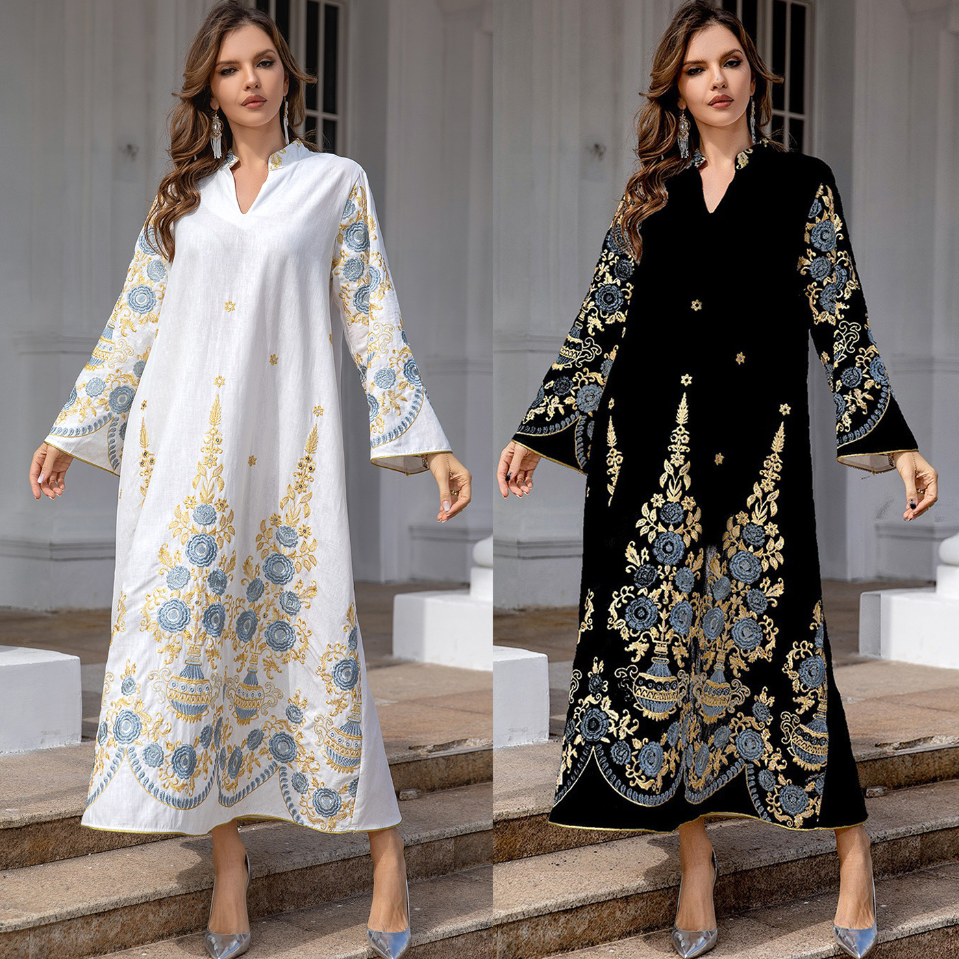 中东外贸迪拜长袍 muslim女装刺绣晚礼服穆斯林大袍时尚连衣裙