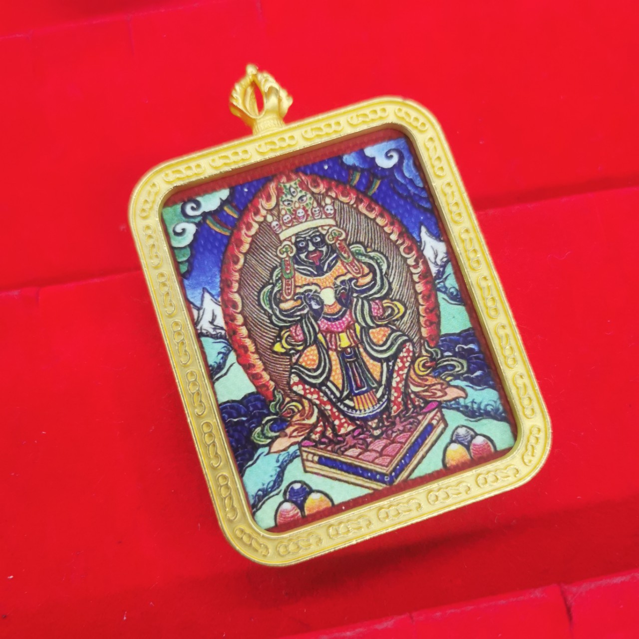 藏传佛教扎基拉姆唐卡吊坠西藏女财神佛牌挂坠男女项链随身小唐卡