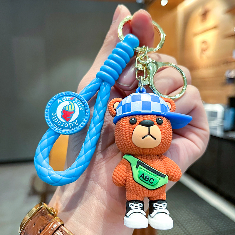 Cartoon Cute Fashion Knitted Bear Three-Dimensional Doll Car Keychain Pendant Ornaments Night Market Gift Wholesale