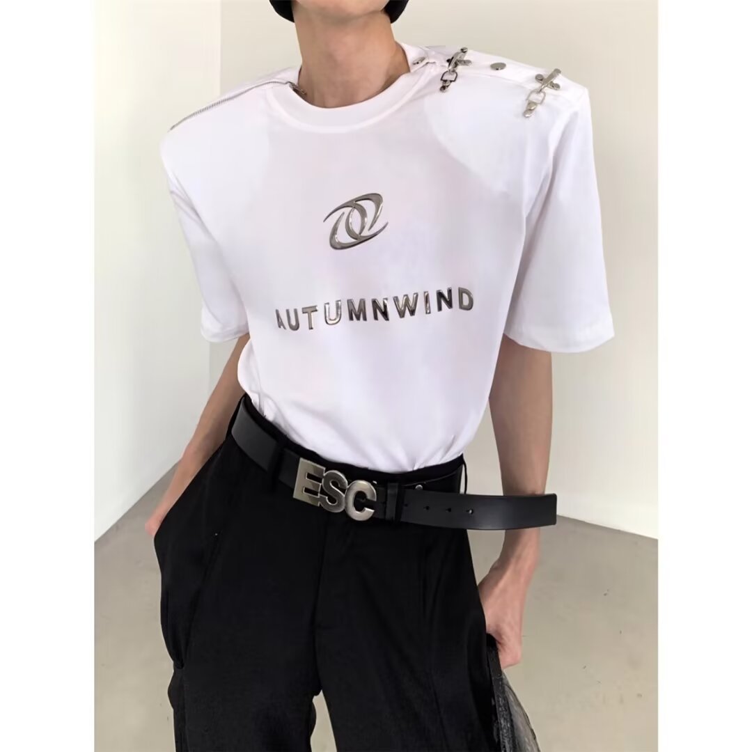 夏季小众解构金属设计感短袖t恤男潮牌高级感拉链高街美式半袖衫