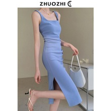夏季新款法式气质蓝色包臀裙连衣裙十三行广州女装潮