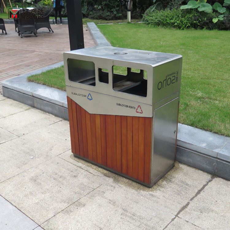 防腐木不锈钢垃圾箱公园果皮箱景区小区广场户外售楼部分类垃圾桶