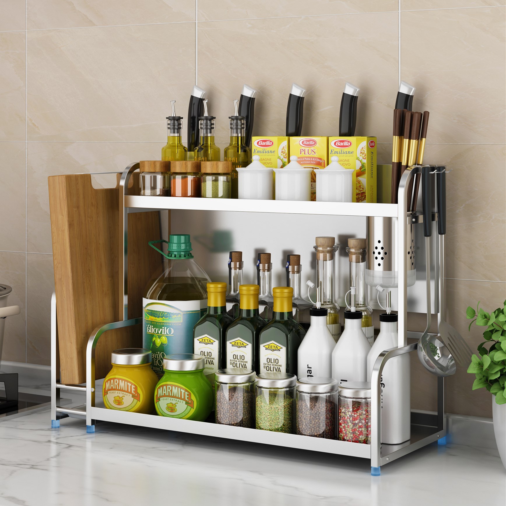 放调料的架子刀架多功能收纳架厨房用品置物架加厚不锈钢带挡刀板