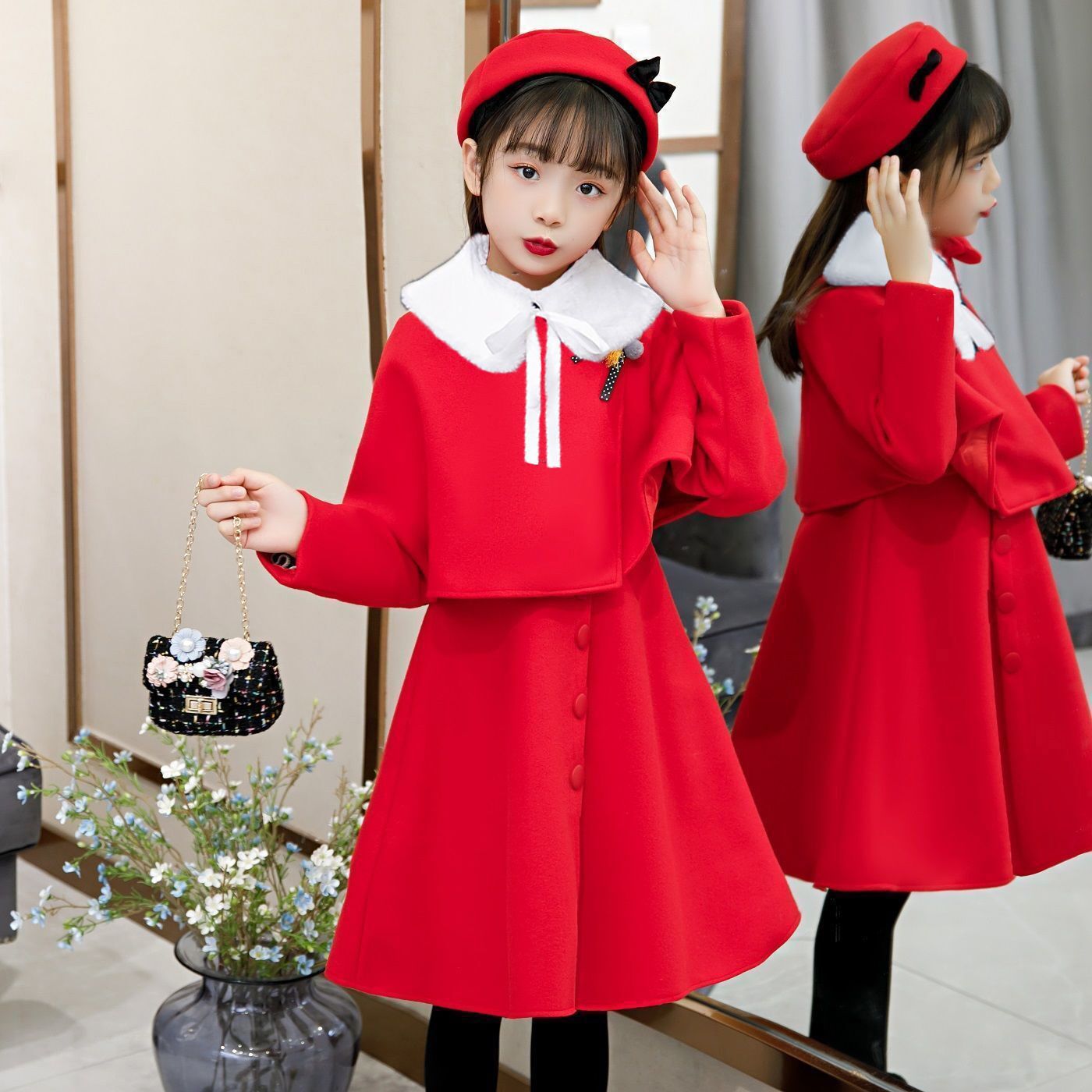 女孩穿的大童公主裙子连衣裙胖6长袖8毛呢背心裙冬装0岁女童秋款