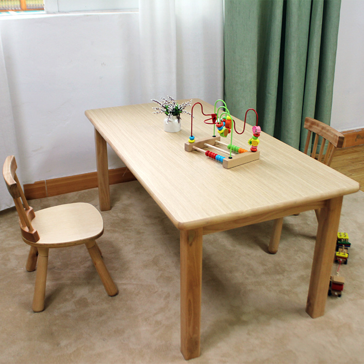 幼儿园桌椅实木 儿童学习桌子学生写字课桌椅套装桦木六人长方桌
