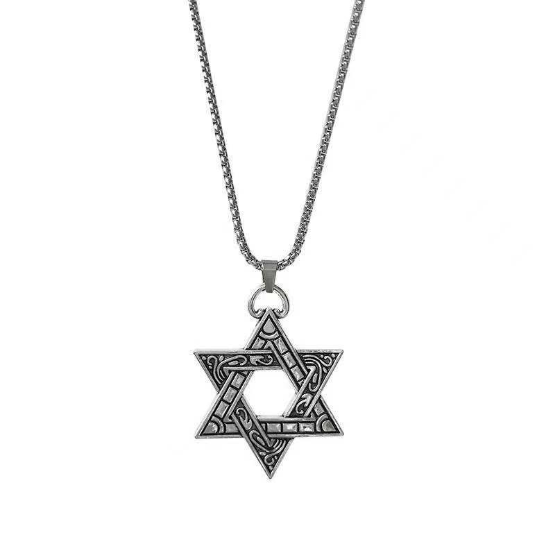 Korean Style Fashion Simple Hexagram Necklace Men's Vintage Alloy Pendant Personalized Minority Hip Hop Accessories Sweater Chain Women