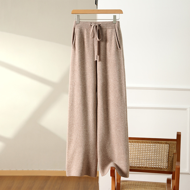 Autumn and Winter New Thickened Wool Wide-Leg Pants for Women Slimming Slim Fit Pure Woollen Trousers High Waist Loose and Lazy Style Mop Pants