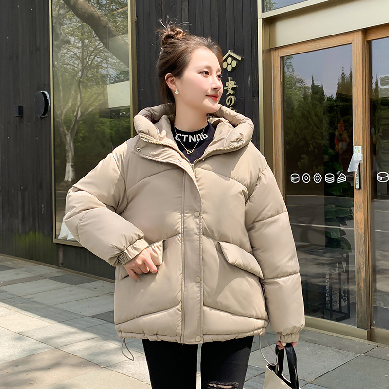 European Goods 2023 Winter Hooded down Jacket Women's Short Drawstring Hong Kong Style Small Loose Cotton Padded Jacket Korean Style Coat