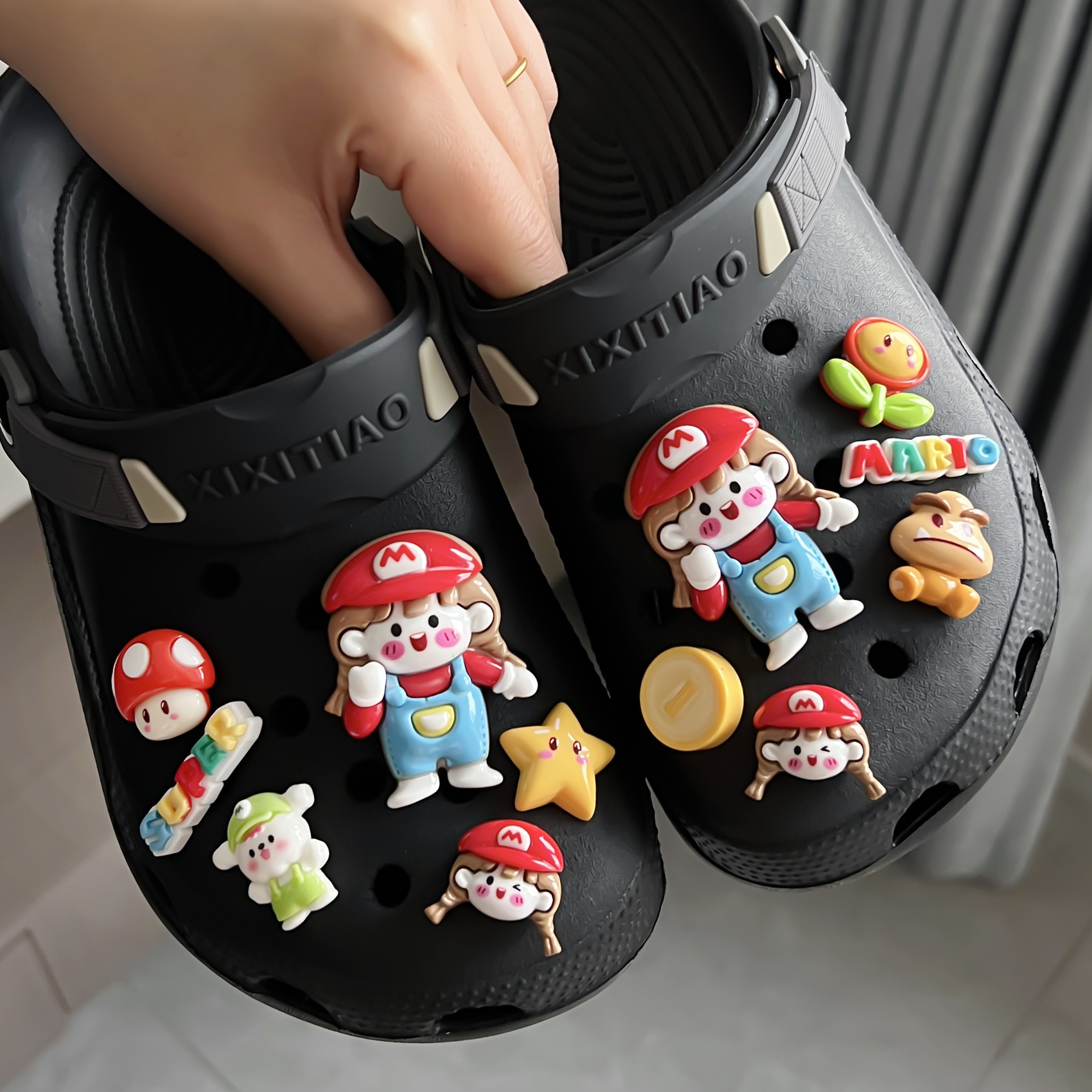 洞洞鞋配饰 diy 马里奥-两只马里奥女孩鞋扣卡洛驰装饰扣卡扣配件