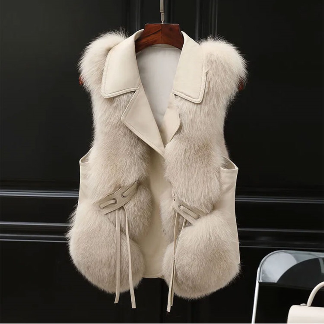 Vest Women's New 2023 Autumn and Winter Imitation Fox Fur Vest Internet Celebrity Small Short Stitching Lapel Fur