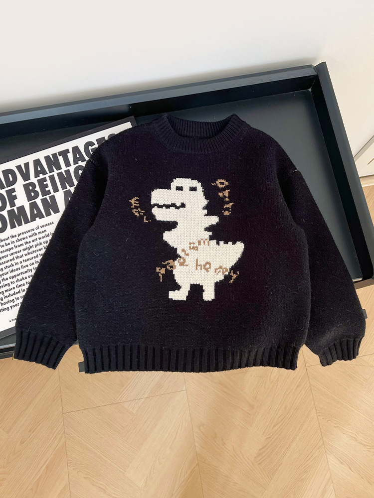 Nausicaä of the Valley of the Wind 2023 Autumn and Winter New Children's Clothing Korean Cute Dinosaur Sweater Boy Versatile Black Sweater