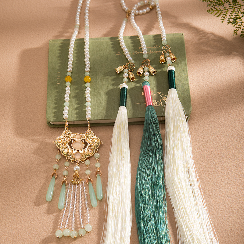 马面裙配饰项链背云长流苏汉服璎珞长项链中国风复古项饰32.