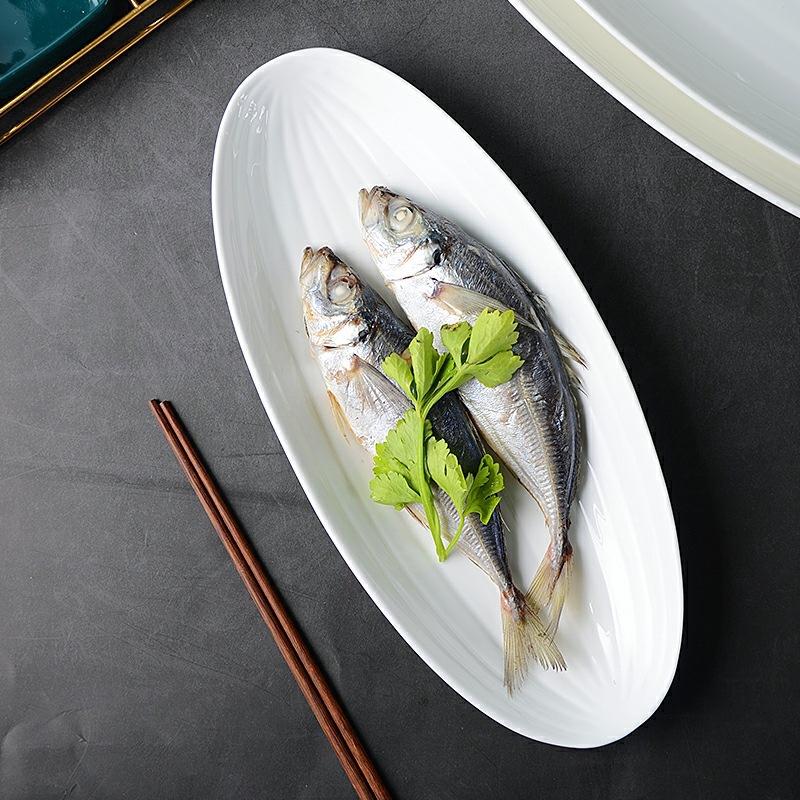 陶瓷天山西瓜鱼盘镁质强化瓷高白加厚酒店餐具创意长鱼盘