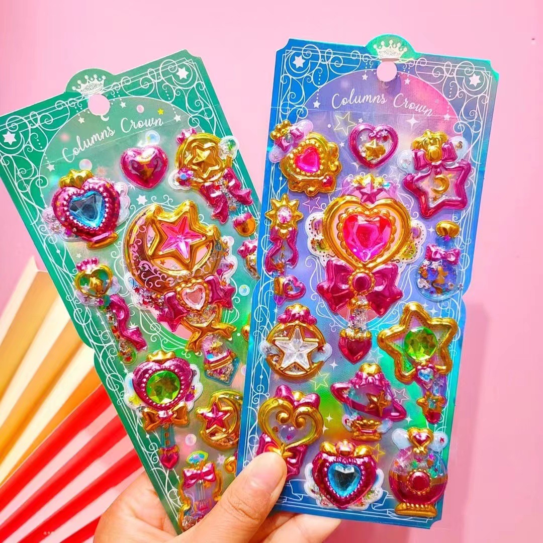 New Colorful Gems Gilding Three-Dimensional Stickers Cartoon Colored Gold Diamond Shake Stickers Acrylic Diamond Decorative Sticker