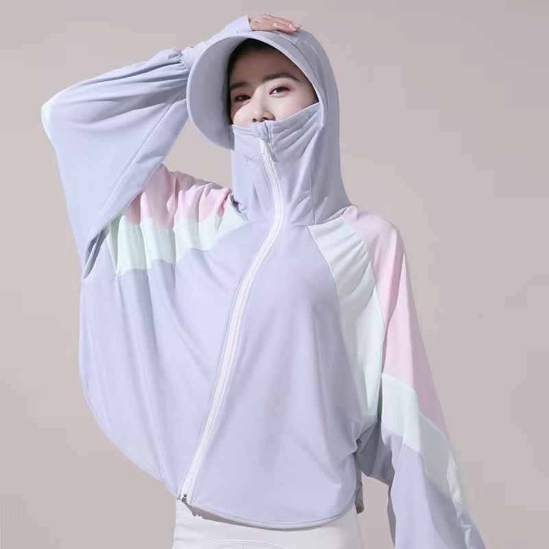 Patchwork Contrast Color Sun Protection Clothing for Women 2023 Summer Cape Ice Silk Sun-Protective Clothing Uv Protection Hooded Shawl Cardigan