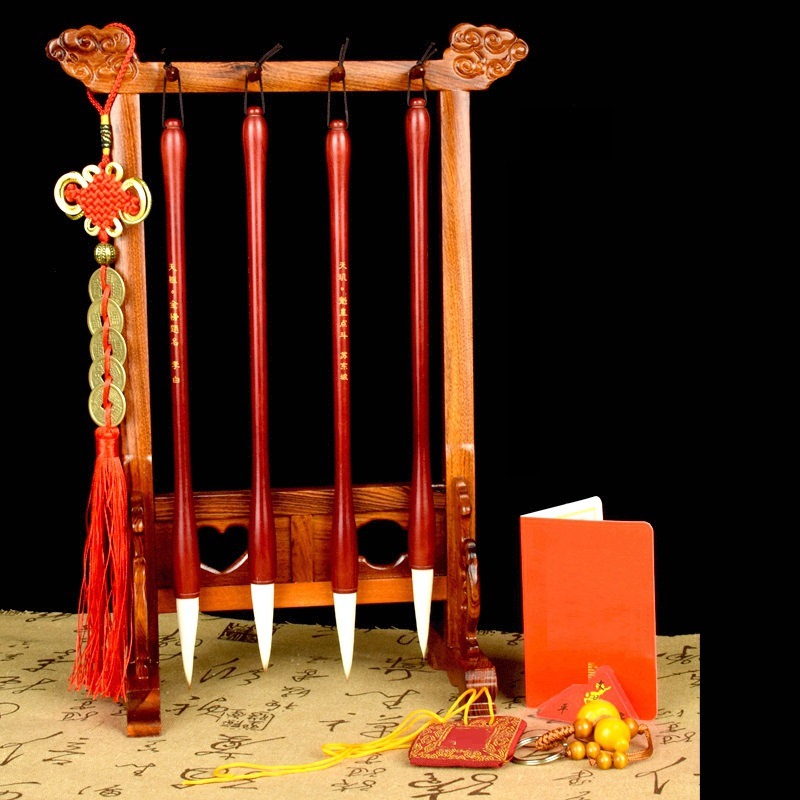 文昌毛笔书桌摆件4支 笔架套装布局书桌学生刻诗人李白助学批发