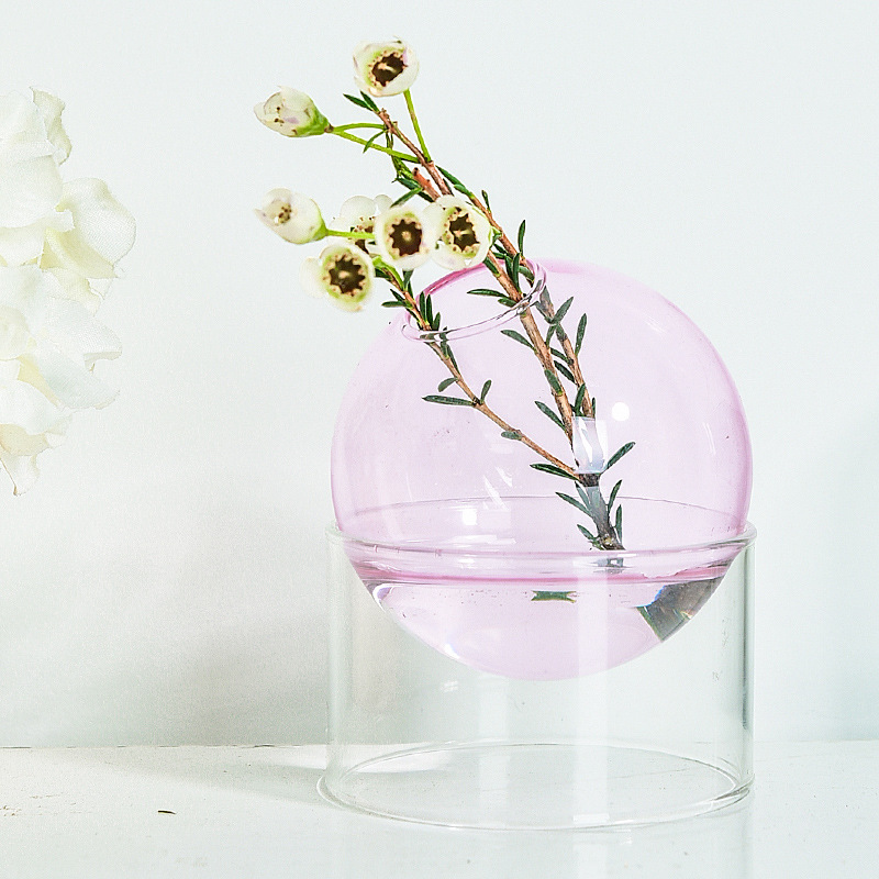 Creative Bubble Vase Hydroponic Spherical Glass Vase Transparent Color Flower Container Dining-Table Decoration Aromatherapy Bottles Ornaments