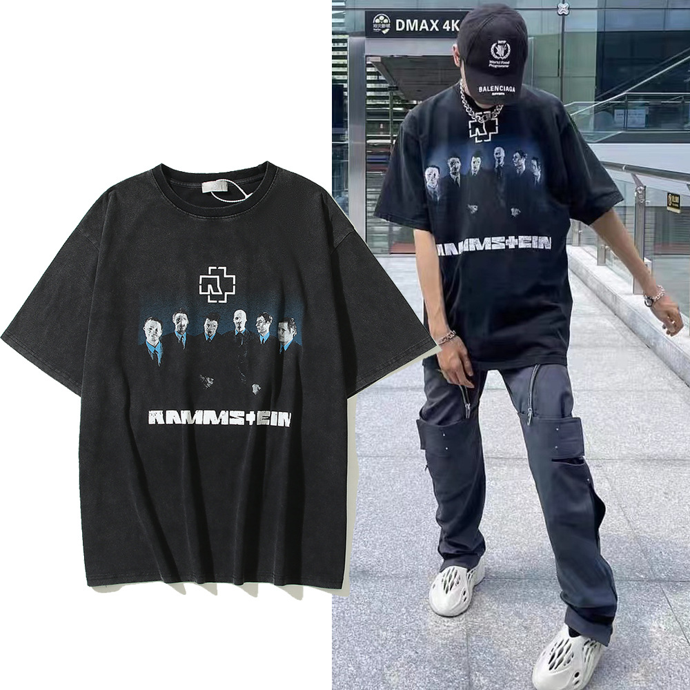 ins vtg tee美式高街潮德国战车乐队印花洗水做旧休闲男女短袖t恤