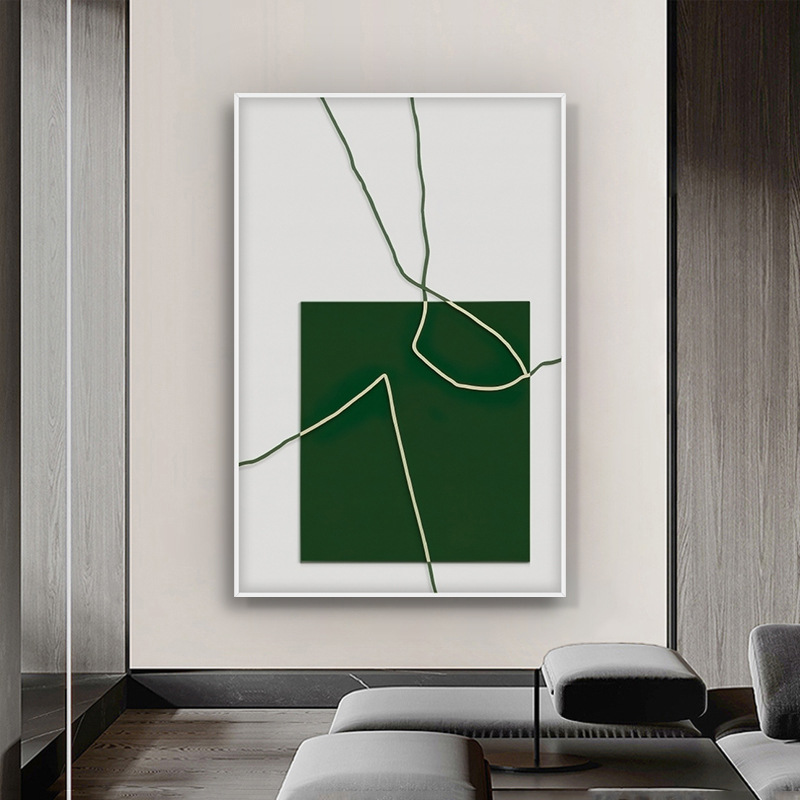 皮革木条装置现代简约客厅装饰画餐厅壁画走廊样板间实物竖版挂画