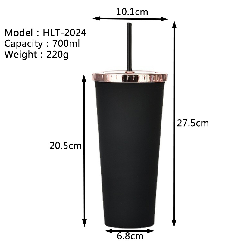 2022 New Cross-Border Amazon Water Cup Fashion Rose Gold Cover Frosted Coffee Cup Double Plastic Straw Cup