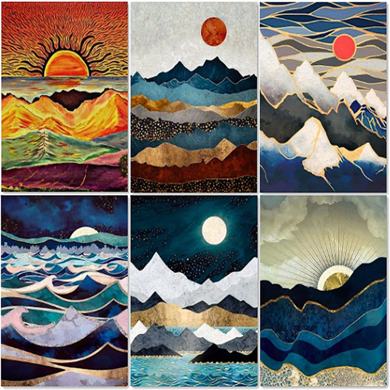 新款亚马逊热销5d钻石画月亮太阳山水风景diy客厅钻石画厂家批发