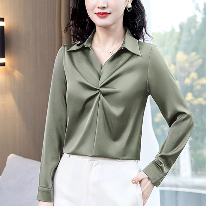 2022新款垂坠感真丝衬衫女长袖缎面职业装纯色显瘦重磅桑蚕丝衬衣