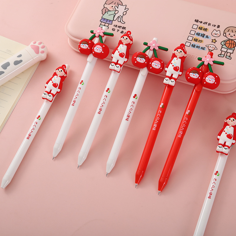 晨兮中小学生中性笔创意卡通樱桃女孩造型笔0.5按动学生写字黑笔