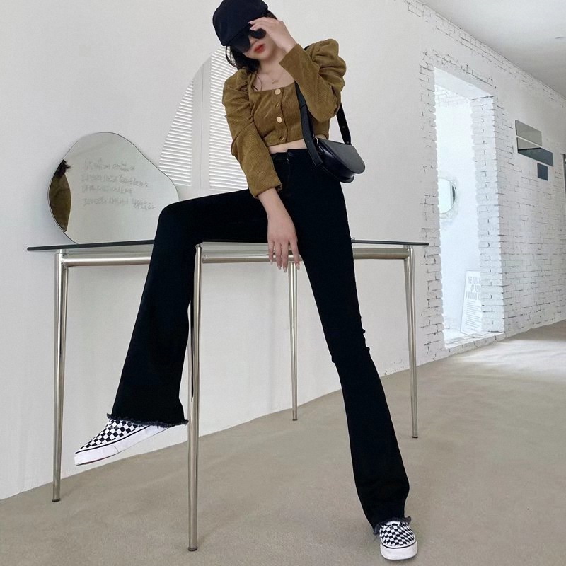   High-ooking Wide-eg Black Jeans Women's Trousers  Autumn and Winter New Slim-Fit High Waist Figure Flattering Flared Pants