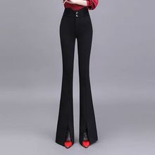 黑色开叉喇叭裤女2022年夏季新款高腰显瘦垂坠感设计感小众微喇裤
