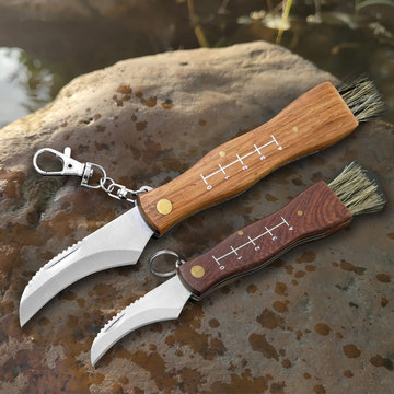 多功能户外刀具 野外求生折叠刀折刀 花梨木蘑菇刀扫子小刀现货