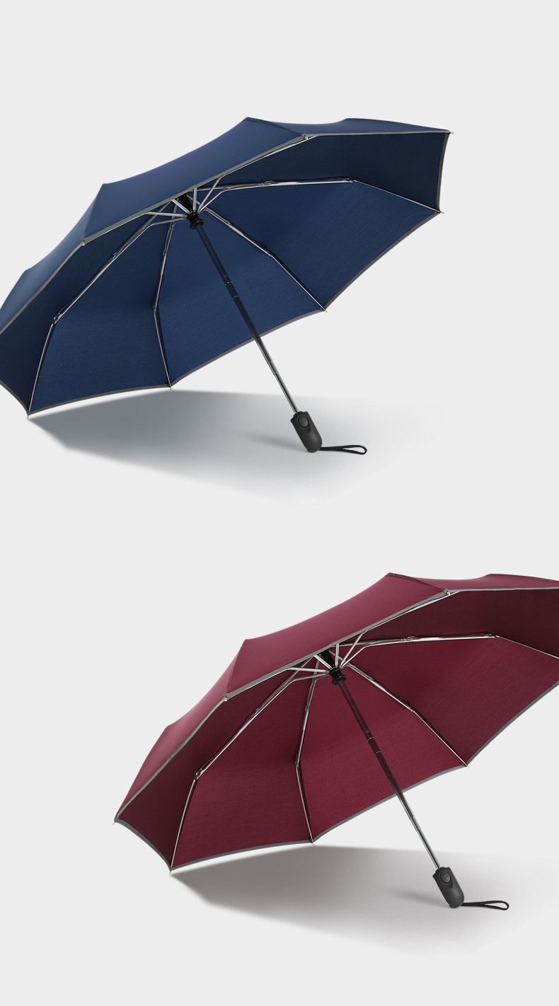 友谊菲诺8骨自动男士商务雨伞安全反光条全自动三折伞一件代发