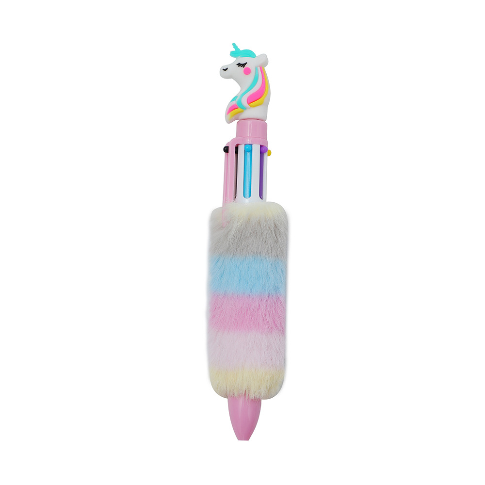 Girl Cartoon Unicorn Plush Ballpoint Pen Children Cute Six-Color Press Stationery Journal Pen