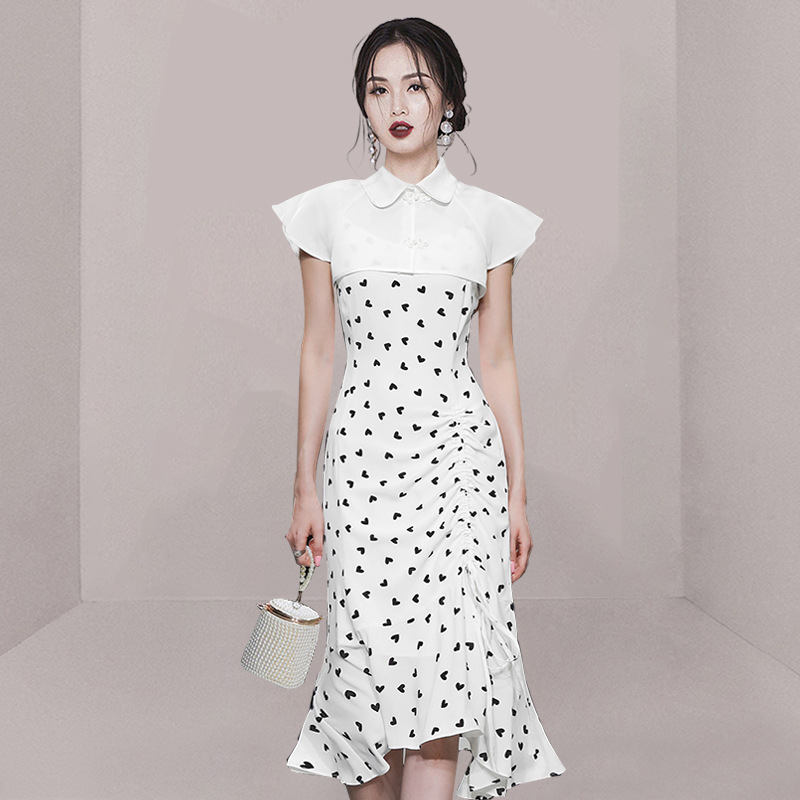 2024新款夏季气质时尚抽褶吊带仙气鱼尾裙 纯白小披肩套装裙-阿里巴巴