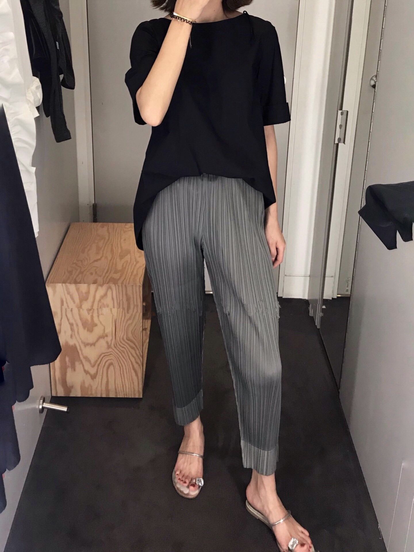 直筒铅笔裤女宽松 三宅一生褶皱裤阔腿长裤夏薄款休闲百褶九分裤