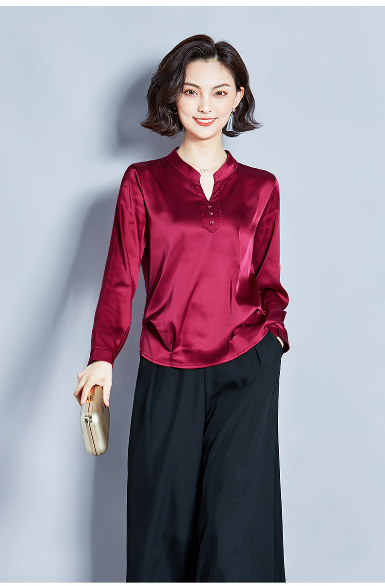 2020春秋女装大码宽松真丝上衣女衬衣中老年妈妈桑蚕丝长袖衬衫女