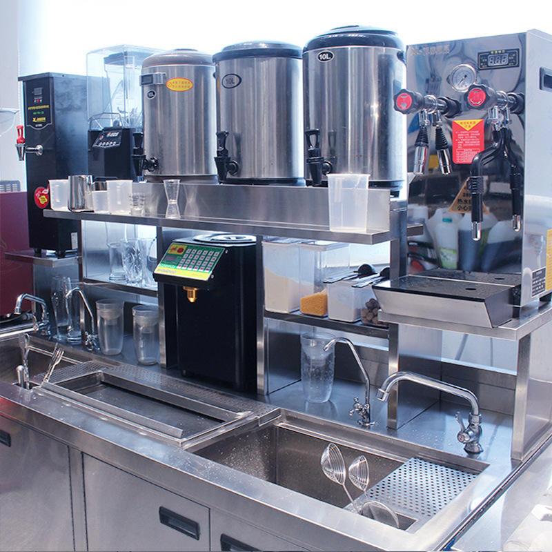 澜鑫定做开奶茶店设备 全套水吧冷藏工作台 商用餐饮不锈钢操作台