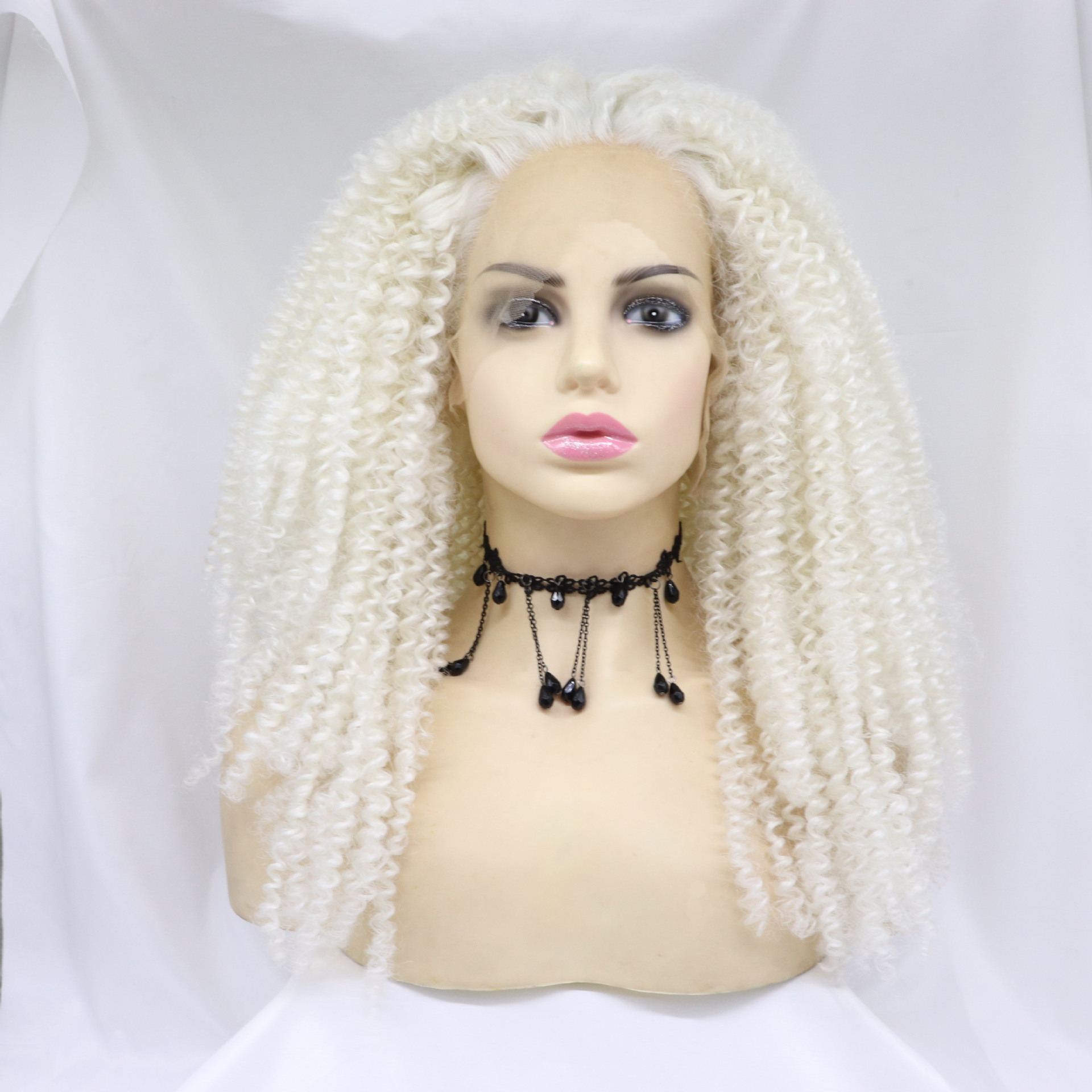 非洲曲假发前蕾丝女长卷发白色爆炸头小卷化纤发高温丝假发头套