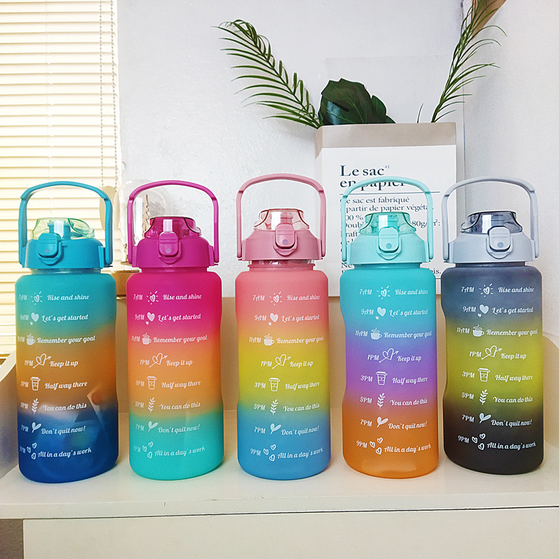 Large Capacity Three-Piece Cup Gradient Color Water Cup Sports Kettle Bounce Cover Student Rainbow Cups Set 3pcs Sports Bottle