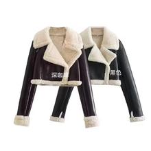 2023冬季新款Y2K欧美批发女装翻领皮毛一体抓绒双面短款夹克外套