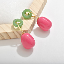 韩版几何气质小众粉绿撞色甜美简约时尚耳环女s925银针耳环饰品