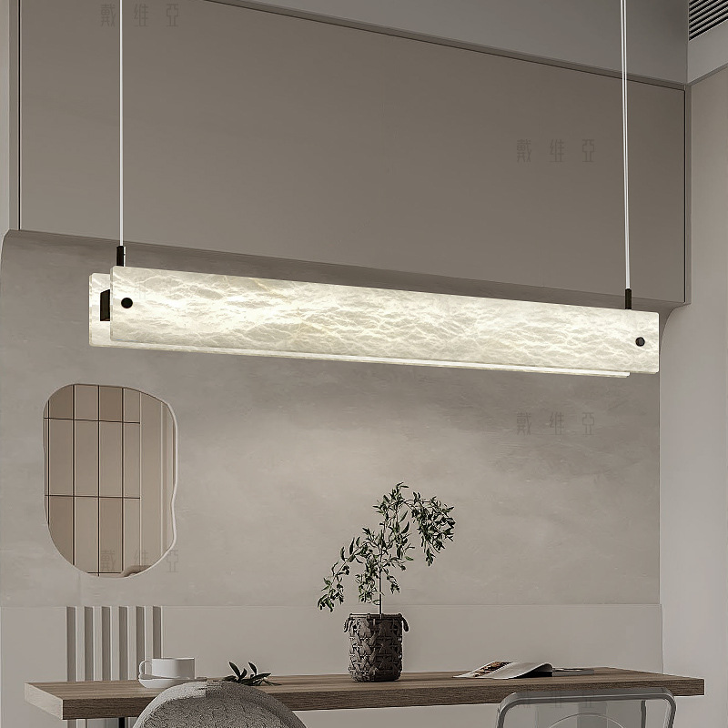 天然云石吊灯现代简约轻奢设计师新款茶室吧台极简长条一字餐厅灯