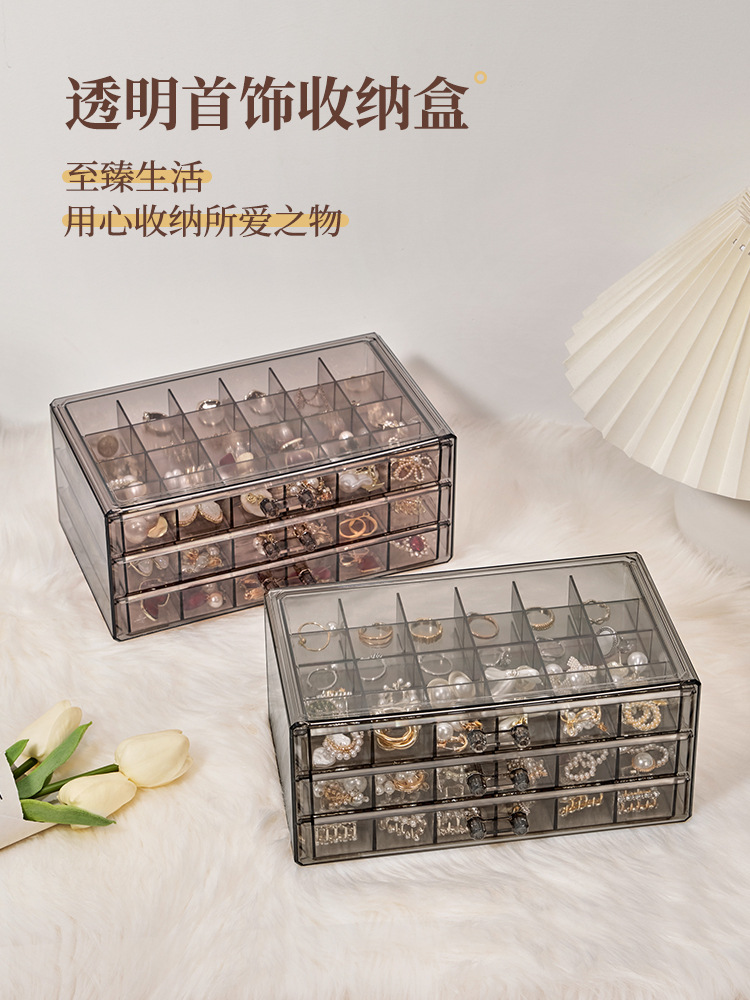 Jewelry Storage Box Transparent Multi-Layer Large Capacity Rings Ear Studs Earrings Necklace Dresser Jewelry Storage