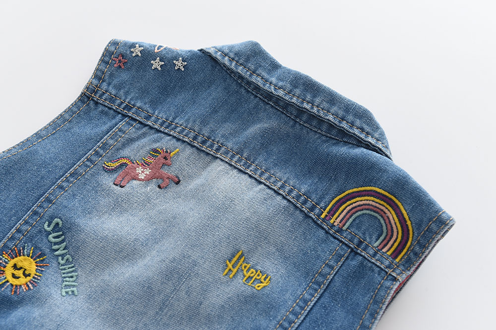 0626-21 2021秋季新款 彩虹小马刺绣 女童水洗牛仔马甲背心