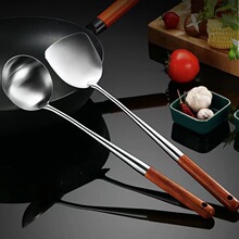 长柄不锈钢锅铲花梨木加长炒铲炒勺厨房烹饪用品防烫铲勺炒铲铲子