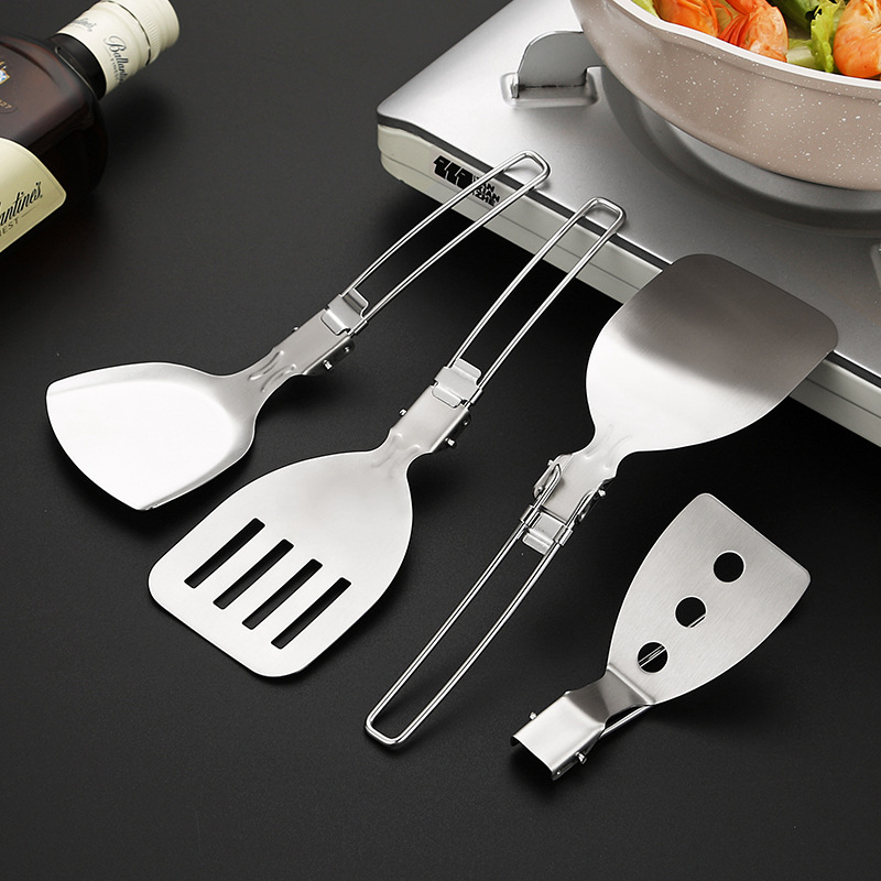 Outdoor Folding Kitchenware Set Camping Travel Portable 304 Stainless Steel Cooking Spatula Soup Spoon Cross-Border Kitchenware