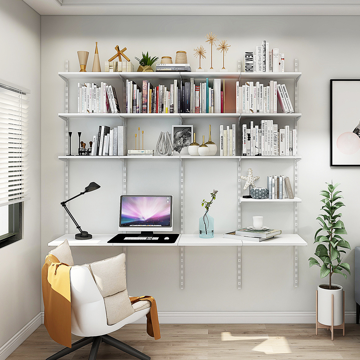 美达斯上墙书架壁挂书桌2.2米客厅墙面装饰隔板置物架子创意壁柜