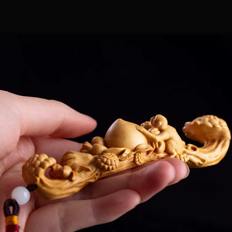 黄杨木雕小如意金猴献瑞文玩挂件手把件男士随身把玩手件盘玩实木