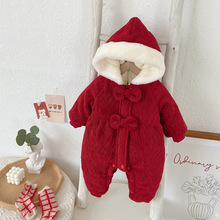 婴儿冬天季加厚拜年服女宝宝红色连体衣婴幼儿新年装过年喜庆衣服